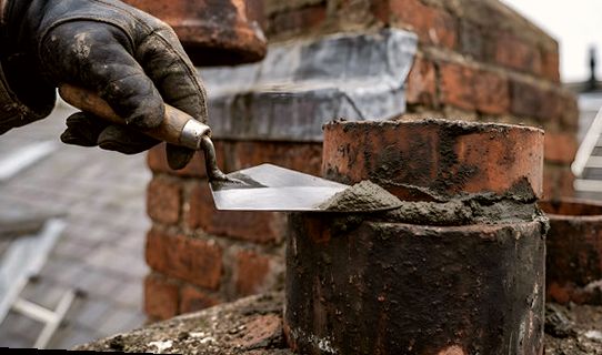 Mortar pointed around a clay pot at the chimney crown