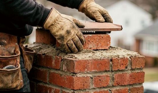 Mesh cap seated onto fresh brickwork atop a chimney