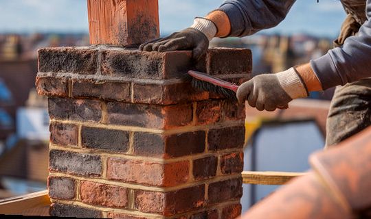 Sooted brick stack scrubbed back to clean masonry